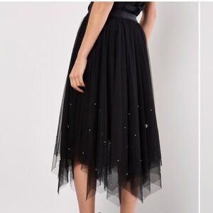 Beaded Tulle Midi Black Skirt Large